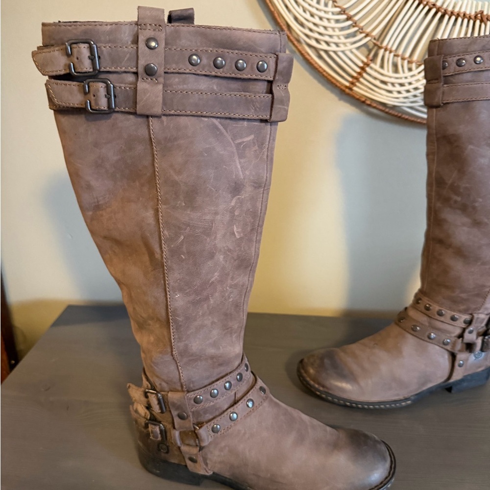 Born Gwynn Harness Brown Leather Knee High Boots - Picture 3 of 11